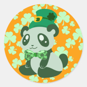 Pegatina Redonda St. Patrick's Day Panda