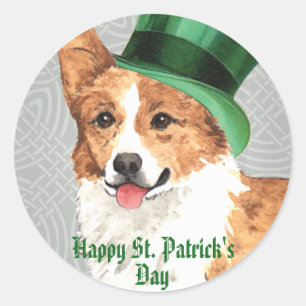 Pegatina Redonda St. Patrick's Day Pembroke Welsh Corgi