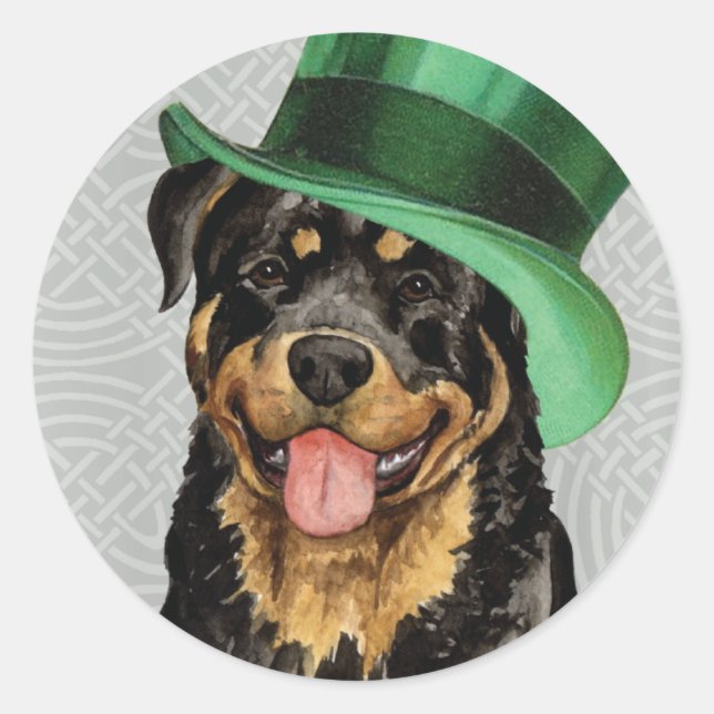 Pegatina Redonda St. Patrick's Day Rottweiler (Anverso)