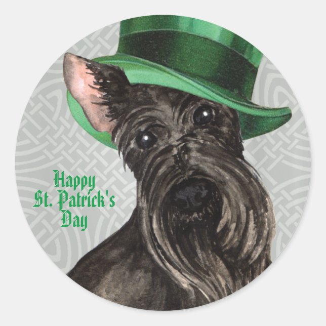 Pegatina Redonda St. Patrick's Day Scottish Terrier Classic Round S (Anverso)