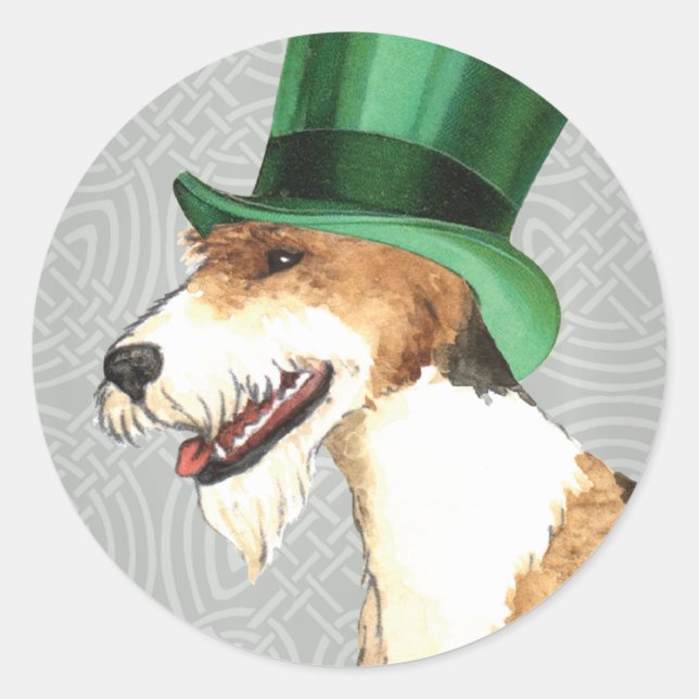 Pegatina Redonda St. Patrick's Day Wire Fox Terrier (Anverso)