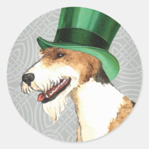 Pegatina Redonda St. Patrick's Day Wire Fox Terrier