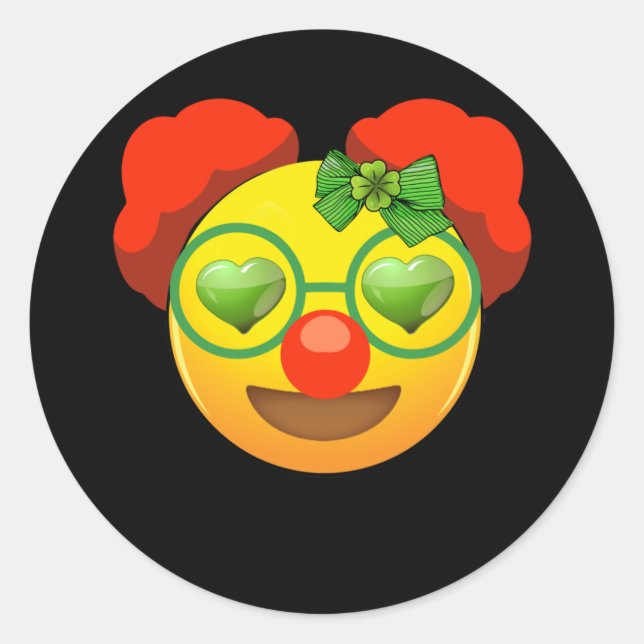 Pegatina Redonda St Patricks Día Emoji Cara Ojos del Corazón Shamro (Anverso)