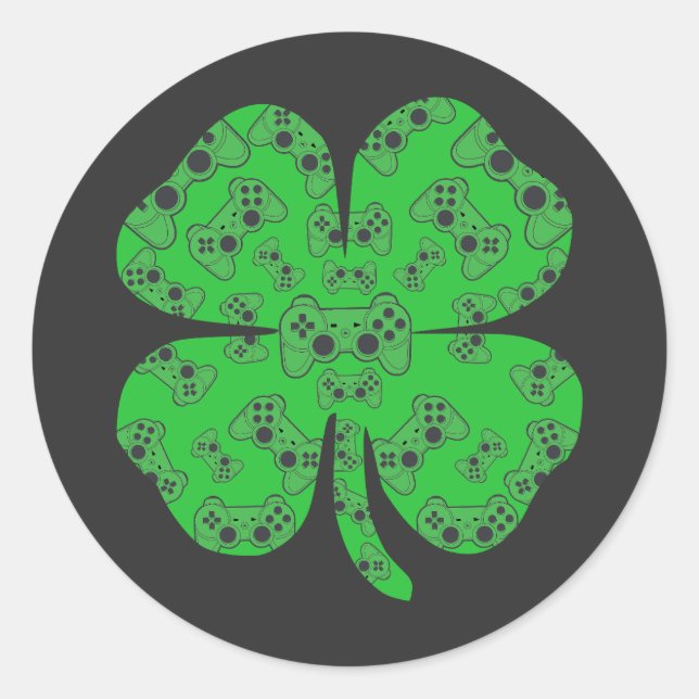 Pegatina Redonda St Patrics Day Video Game Controller Shamrock (Anverso)