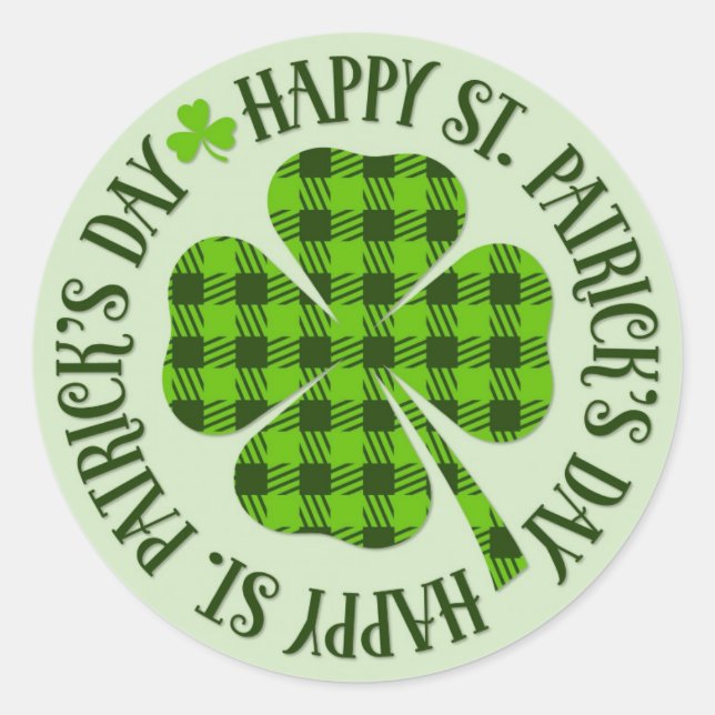 Pegatina Redonda St Patrones Día Green Plaid Shamrock Clover (Anverso)