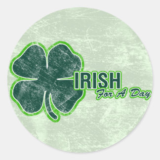 Pegatina Redonda St. Pats "Irlandés Por Un Día" Shamrock Grunge Peg