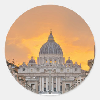 Pegatina Redonda St. Peter's Basilica at Sunset, Vatican City