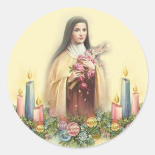 Pegatina Redonda St. Teresa de Lisieux con las velas del navidad