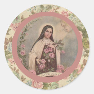 Pegatina Redonda St. Teresa del niño Jesús poca flor