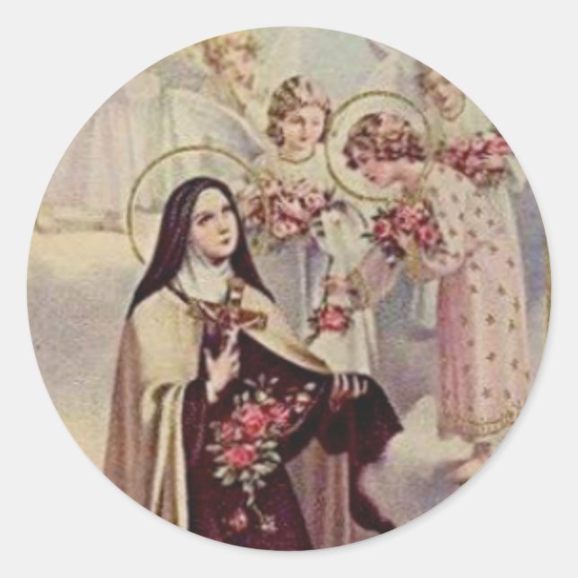 Pegatina Redonda St. Therese Blessed Angels Rosas (Anverso)