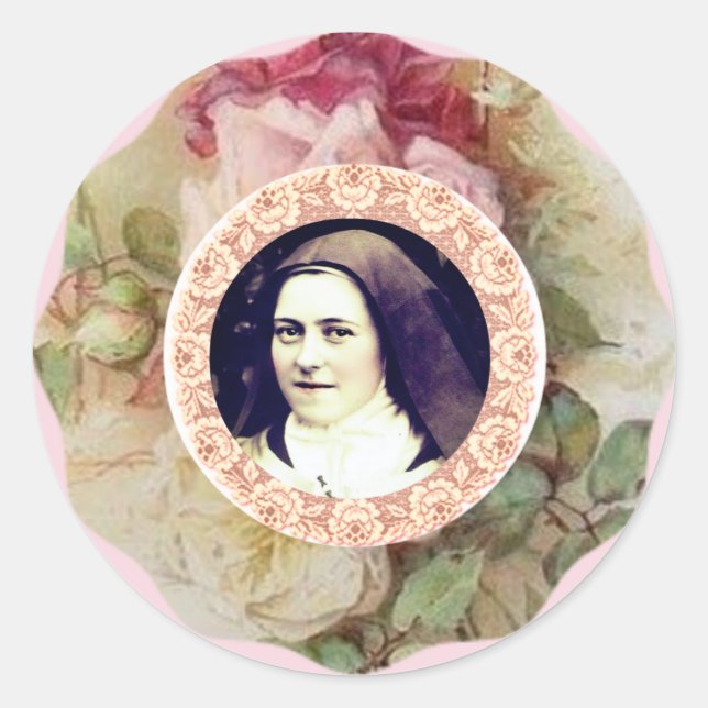 Pegatina Redonda St. Therese, los pequeños Rosas de flores (Anverso)