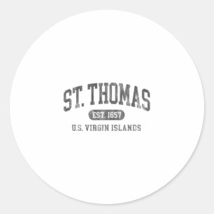 Pegatina Redonda St Thomas Usvi Texto de Camiseta para Hombres y Mu