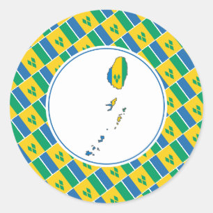 Pegatina Redonda ST VINCENT FLAG Stylish Vincentin Map