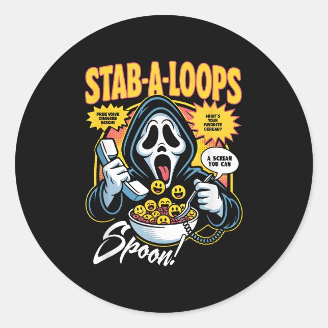 Pegatina Redonda Stab-a-loops Horror Cereal Box Halloween (Anverso)