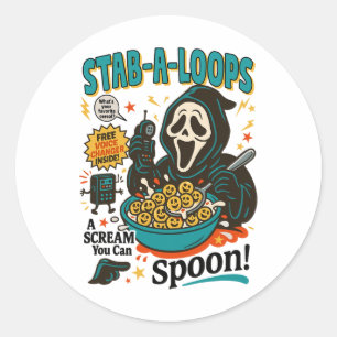 Pegatina Redonda Stab-a-loops Horror Cereal Box Halloween Killer Br