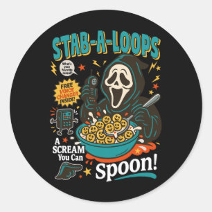 Pegatina Redonda Stab-a-loops Horror Cereal Box Halloween Killer Br