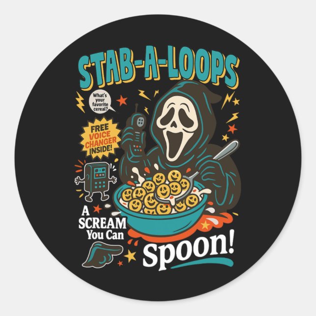 Pegatina Redonda Stab-a-loops Horror Cereal Box Halloween Killer Br (Anverso)