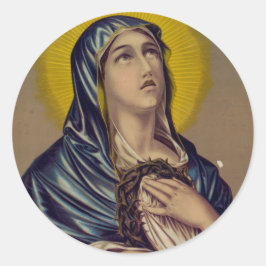Pegatina Redonda Stabat se burla de Nuestra Señora de los Dolores