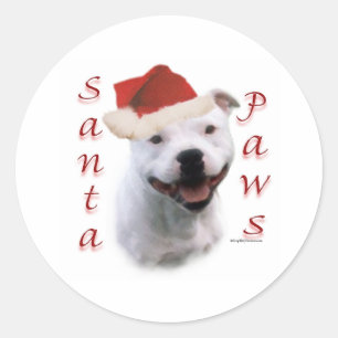 Pegatina Redonda Staffordshire Bull Terrier Santa Paws