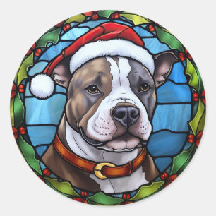 Pegatina Redonda Staffordshire Bull Terrier Vidrio Pintado Navidad