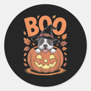 Pegatina Redonda Staffy Costume Calabaza Halloween Staffordshire Bu