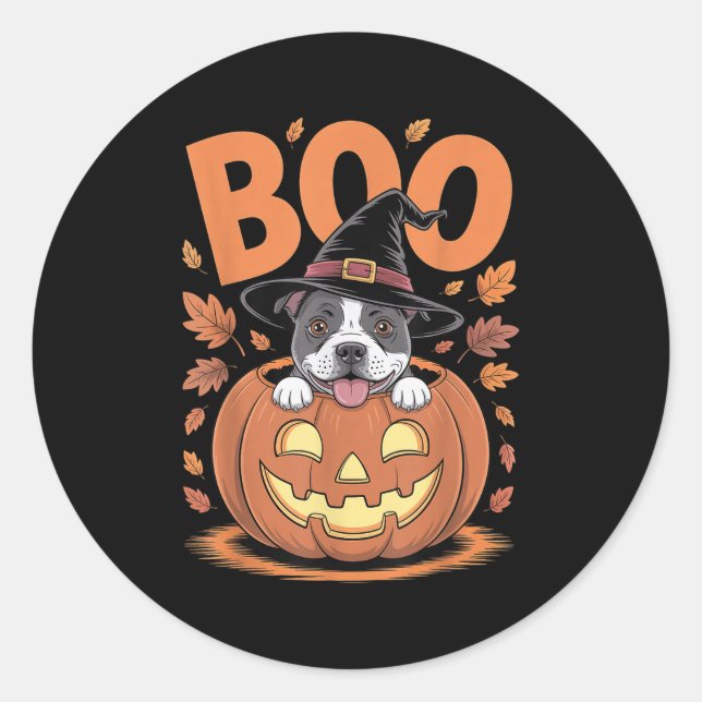 Pegatina Redonda Staffy Costume Calabaza Halloween Staffordshire Bu (Anverso)