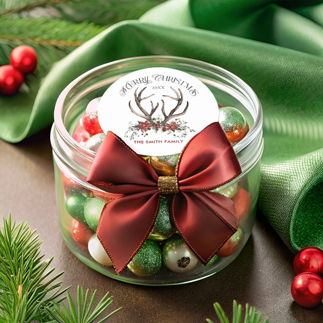 Pegatina Redonda Stag Merry Christmas Botanical (Subido por el creador)