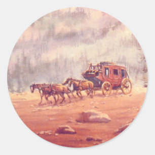 Pegatina Redonda STAGECOACH & HORSES de SHARON SHARPE