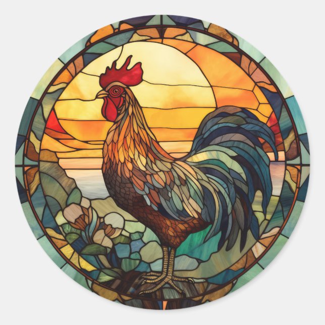 Pegatina Redonda StainGlass Rooster (Anverso)