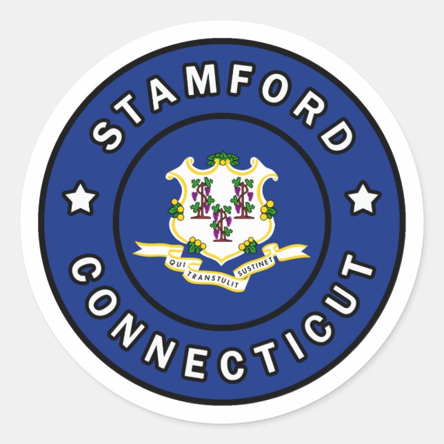 Pegatina Redonda Stamford Connecticut (Anverso)