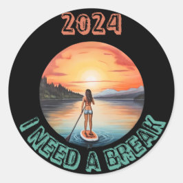 Pegatina Redonda Stand Up Paddleboard Surfing in paradise