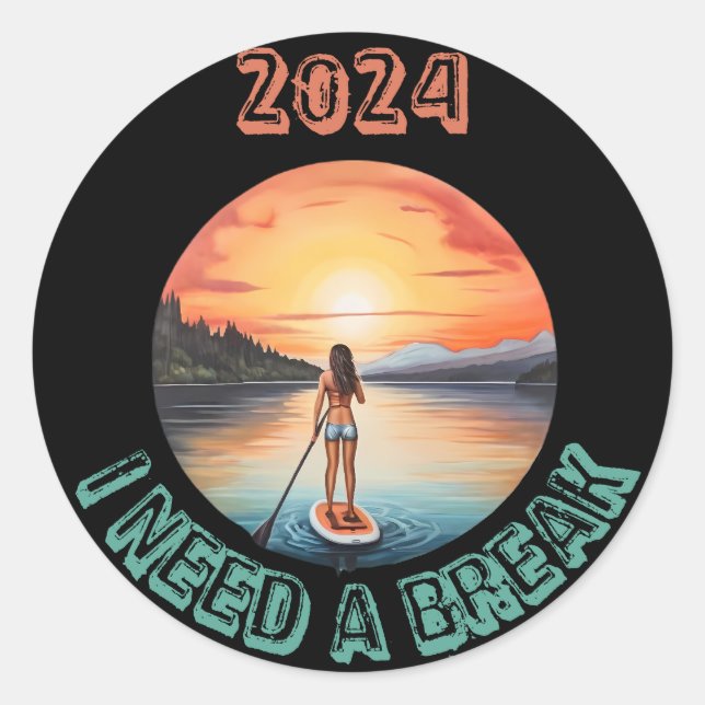 Pegatina Redonda Stand Up Paddleboard Surfing in paradise (Anverso)
