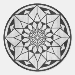 Pegatina Redonda Star Mandala tejiendo blanco y negro