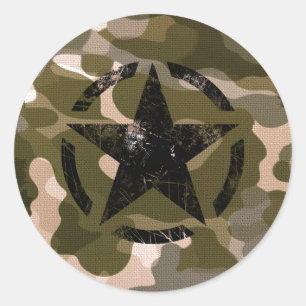 Pegatina Redonda Star Stencil Vintage sobre el camuflaje