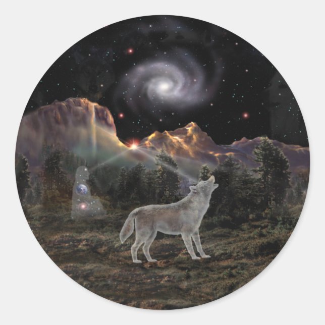 Pegatina Redonda Star Wolf (Anverso)