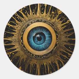 Pegatina Redonda Starburst Black and Gold Occult Blue Evil Eye