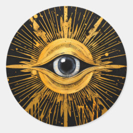 Pegatina Redonda Starburst Black and Gold Occult Gray Evil Eye