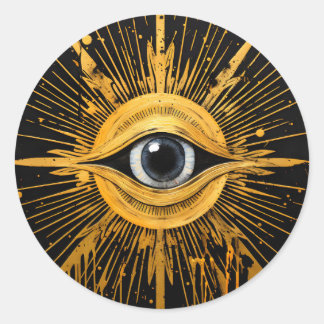 Pegatina Redonda Starburst Black and Gold Occult Gray Evil Eye