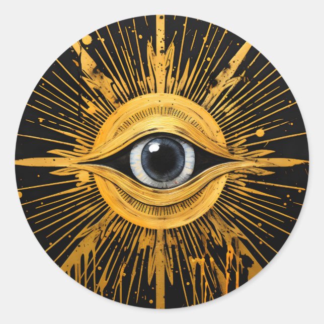 Pegatina Redonda Starburst Black and Gold Occult Gray Evil Eye (Anverso)
