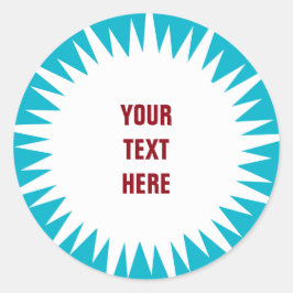 Pegatina Redonda Starburst - blanco con texto y fondo personalizado