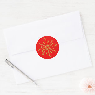 Pegatina Redonda Starburst Retro Atomic MidCentury Mod Red & Gold
