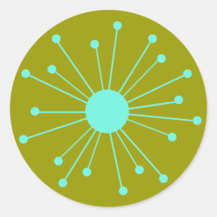 Pegatina Redonda Starburst Retro de Mid Century