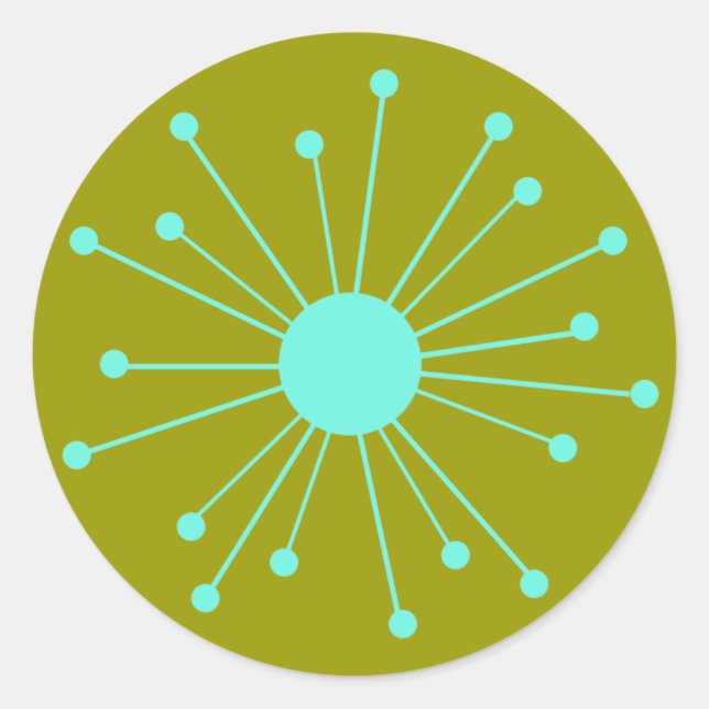 Pegatina Redonda Starburst Retro de Mid Century (Anverso)