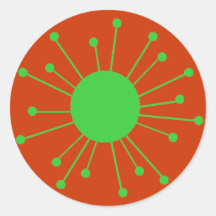 Pegatina Redonda Starburst Retro de Mid Century