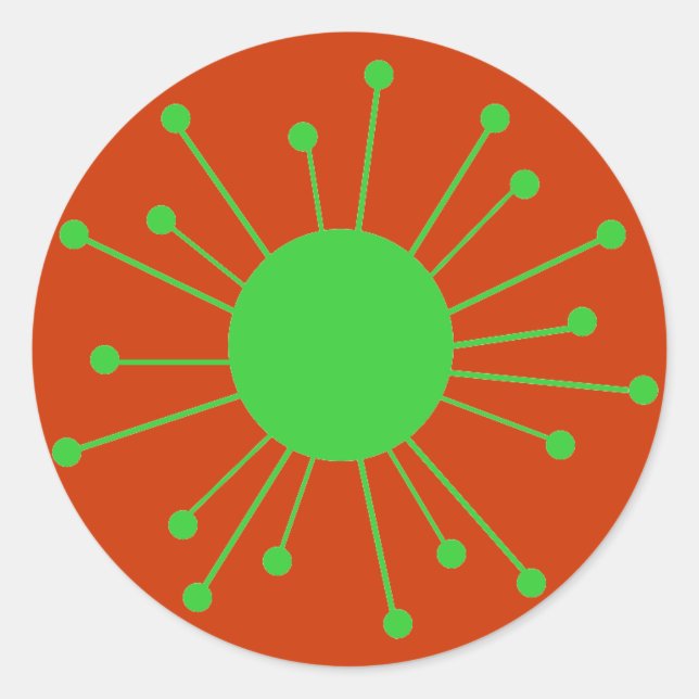 Pegatina Redonda Starburst Retro de Mid Century (Anverso)