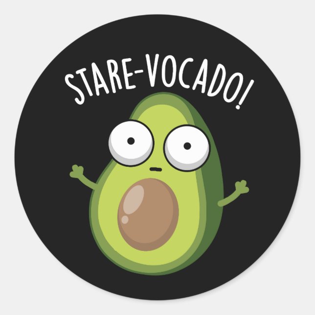 Pegatina Redonda Stare-vocado Funny Aguacado Pun Dark BG (Anverso)