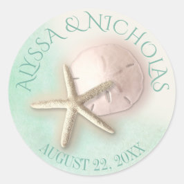 Pegatina Redonda Starfish acuarela y dólar de arena