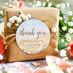 Pegatina Redonda Starfish and Shells Beach Wedding Gracias