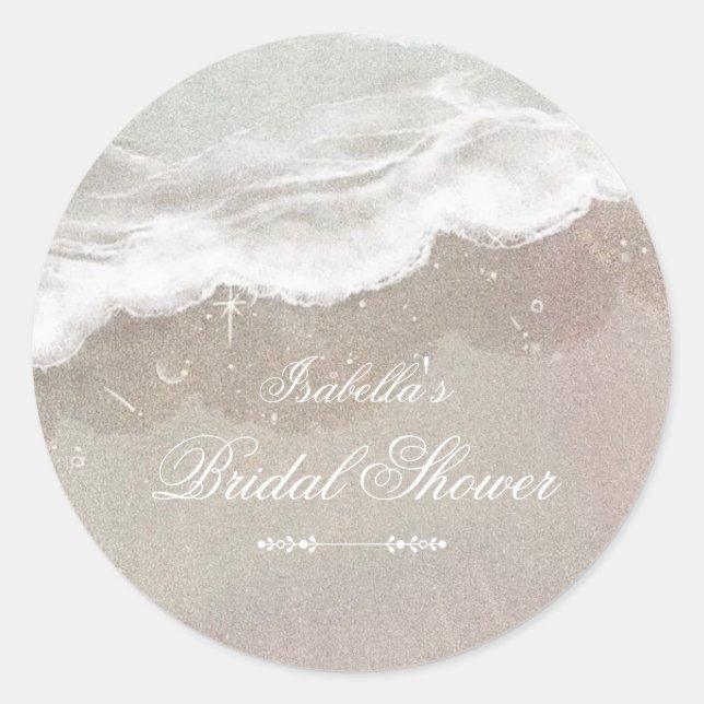 Pegatina Redonda Starfish and Shells Tropical Beach Bridal Shower (Anverso)