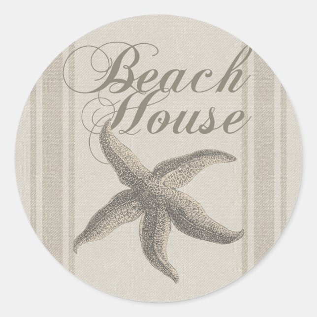 Pegatina Redonda Starfish Beach House Seashore Coastre (Anverso)